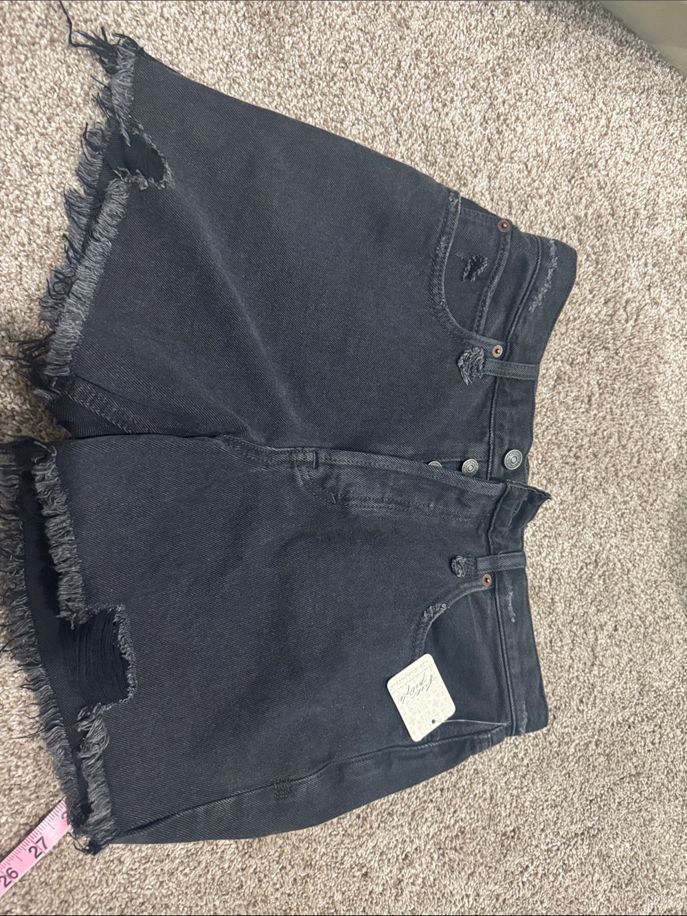 Free people High-Waist Black Frayed Denim Shorts